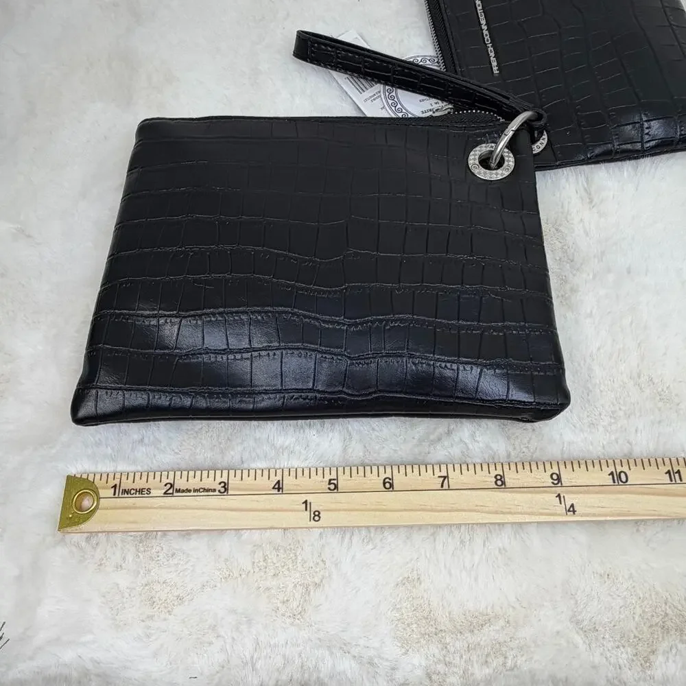 French Connection Black Croco Dale Double Slim Pouches Wristlet 2-in-1‎ NWT Chic
